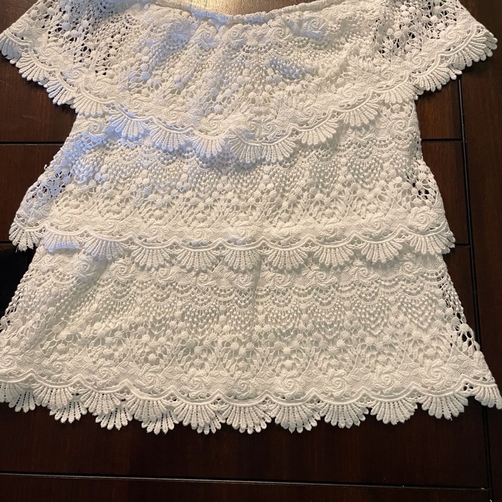 White House Black Market White Lace Off-Shoulder Blouse